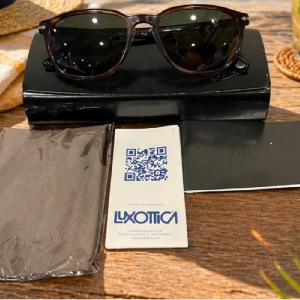 Persol Brown Tortoiseshell Sunglasses with Dark Green Lenses